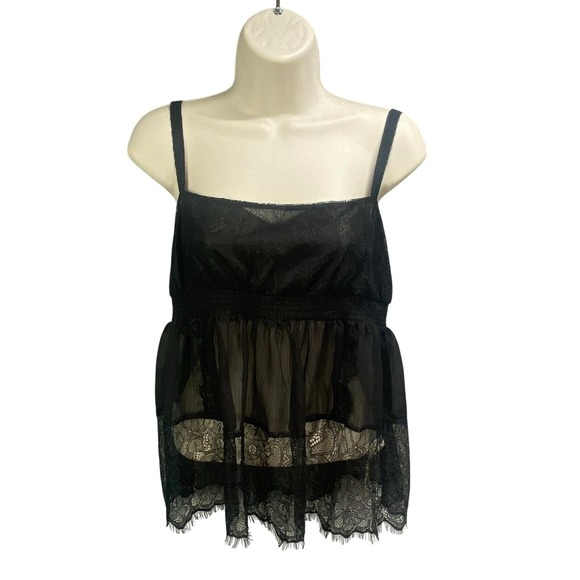 Free People Tank Top Medium Lace Babydoll Dark Romantic Fairy Boho Chic - Picture 1 of 8